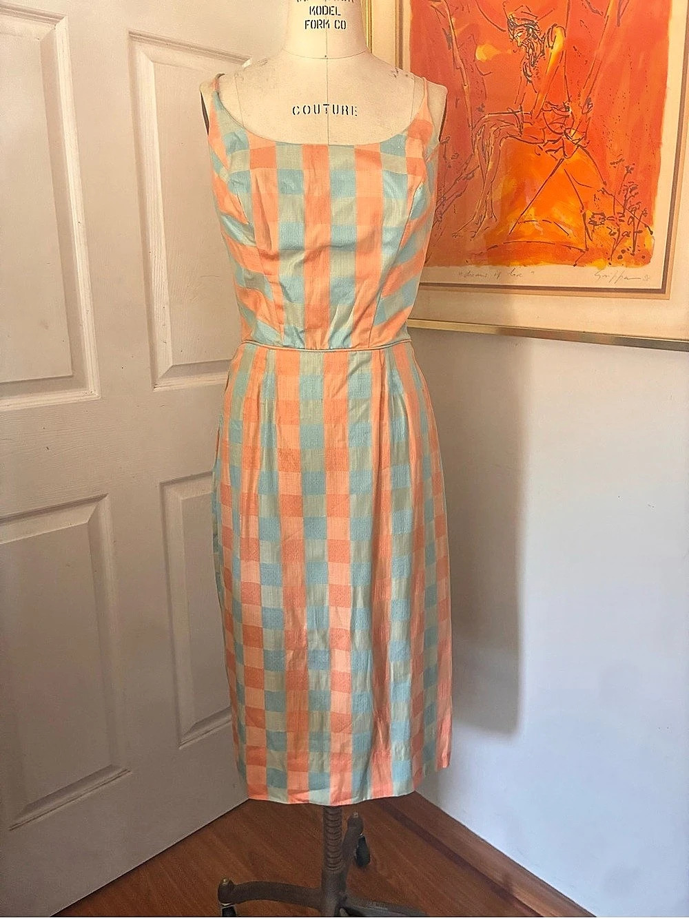 Vintage hourglass Plaid Cotton Dress Small